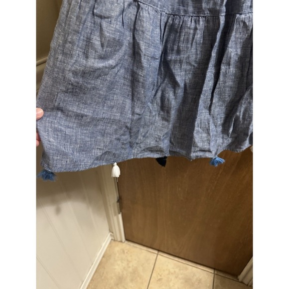 Vineyard Vines Womens Linen Chambray Tiered Tassel Dress/Coverup Size XS Carbon - Picture 9 of 10